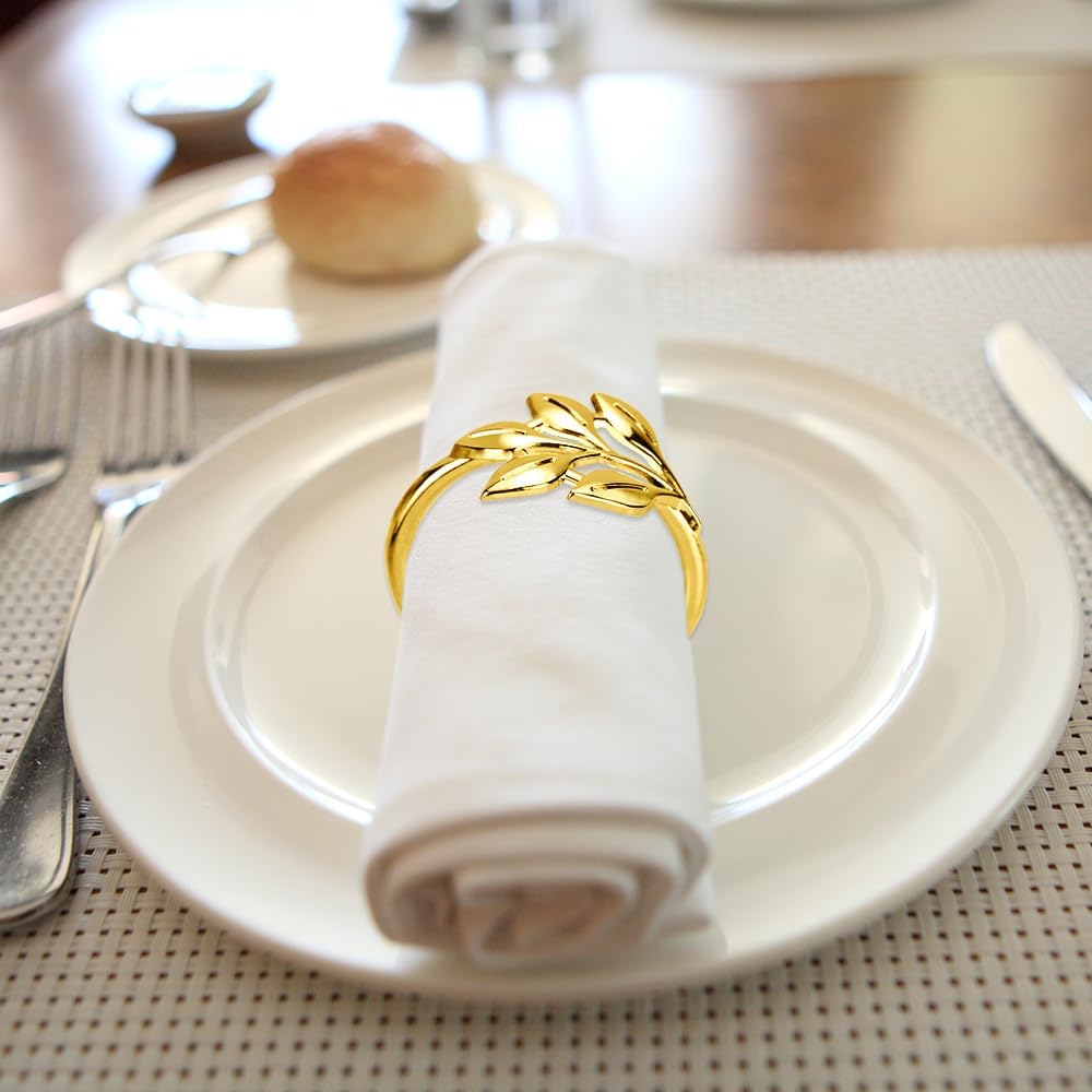 50 Pcs Gold Leaf Napkin Rings Set, Metal Napkin Ring Holders Buckles for Table Decorations, Napkin Holders for Cloth