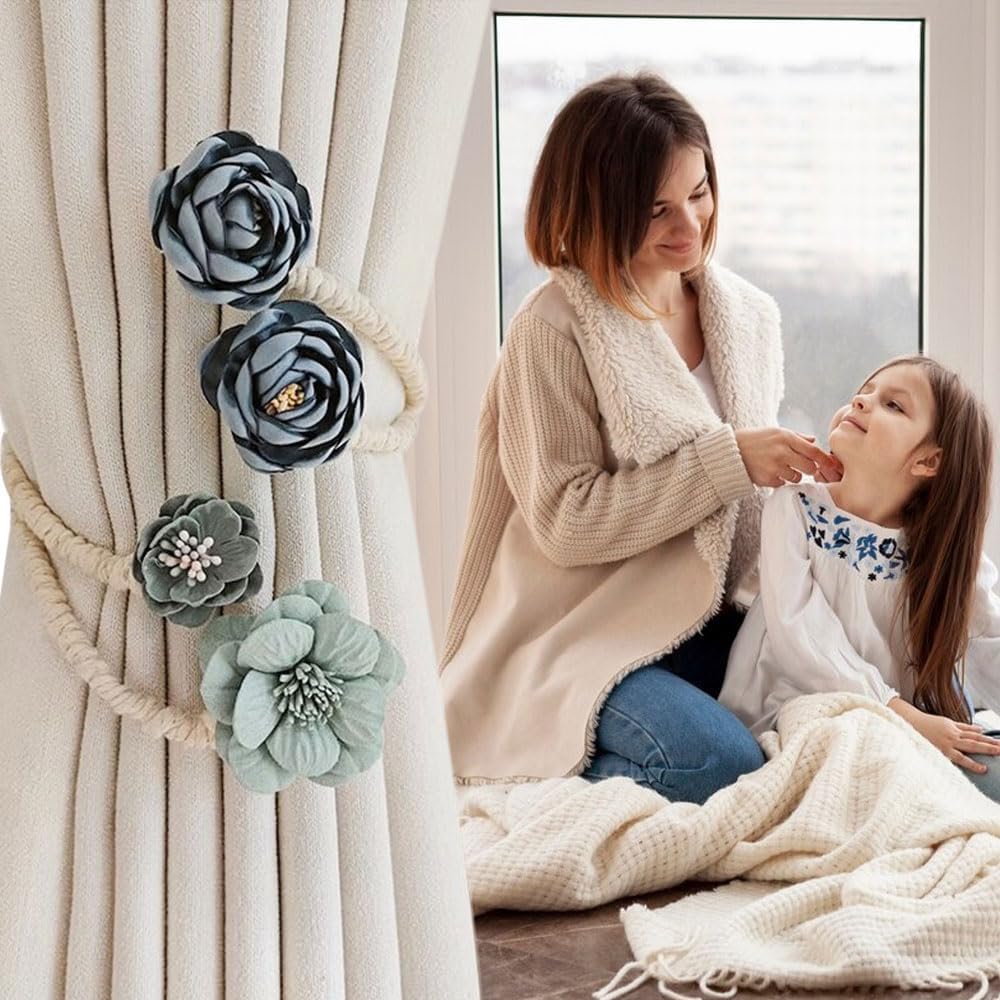 Handmade Artificial Flower Curtain Holdbacks Clips, Flexible Curtain Tiebacks Clips Twist Bough Flower Curtain Tie Back