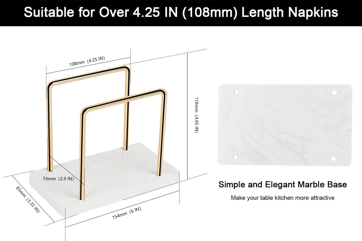 Napkin Holder / Metal Napkin Storage Modern Freestanding Tissue Paper Dispenser / Gold / Marble