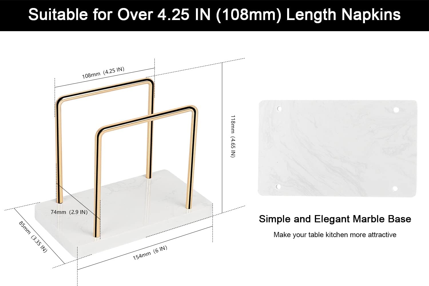 Napkin Holder / Metal Napkin Storage Modern Freestanding Tissue Paper Dispenser / Gold / Marble