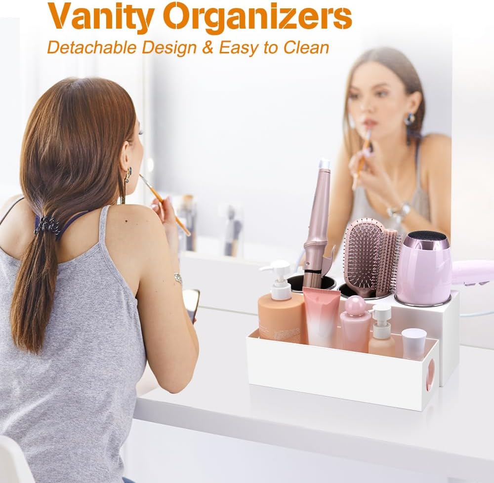 GFWARE Hair Tool Organizer with 3 Stainless Steel Cups, Cooling Hot Tools | Bathroom Vanity Storage, Hair Styling