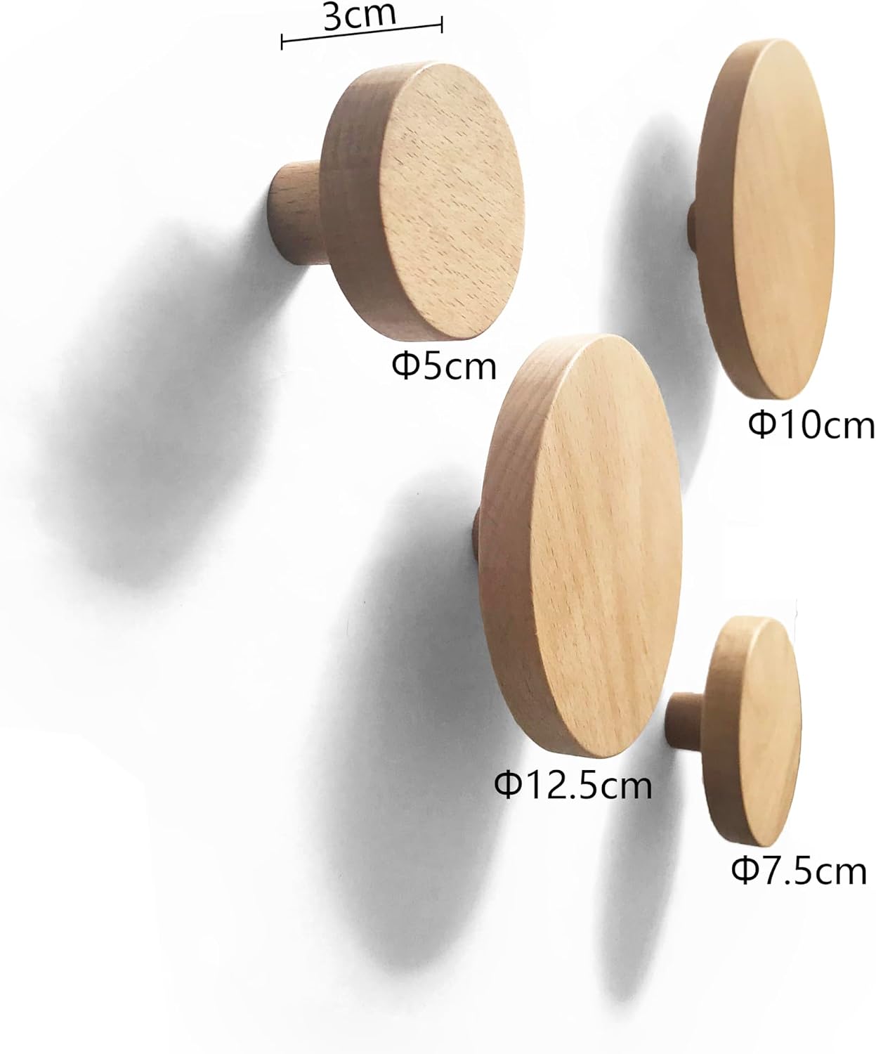 Bubble Coat Hooks Wood Round Wall Hook Wooden Wall Mounted Hangers Clothes Scarf / Beech / Set of 4