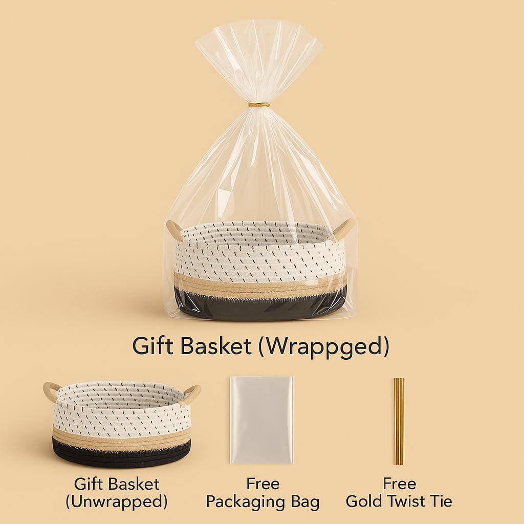 Woven Gift Basket / Brown&black with Brown Handle / 12 x 8 x 5 / Oval