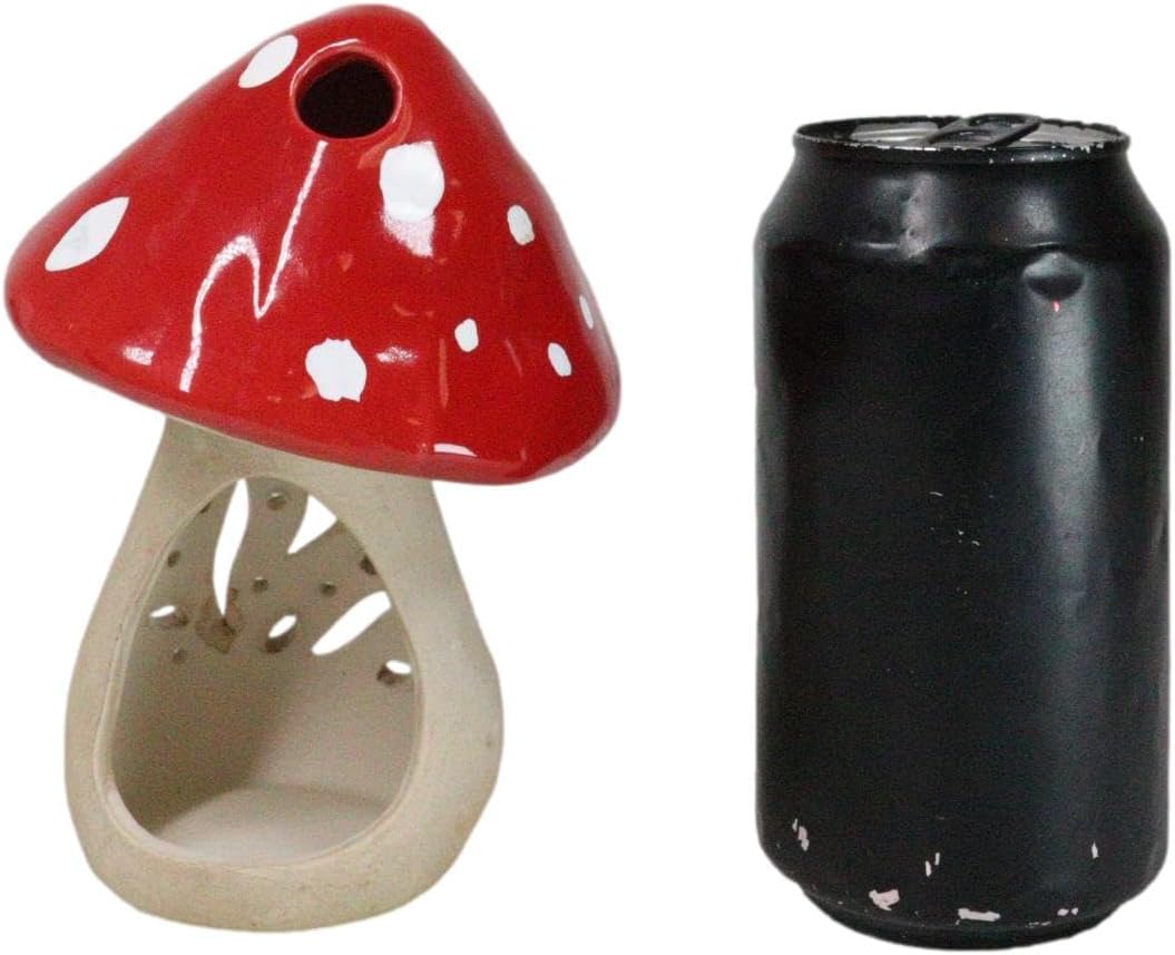 Whimsical Cottage Wicca Witchcraft Magic Toadstool Mushroom Ceramic Votive Tea / Red / Set of 2