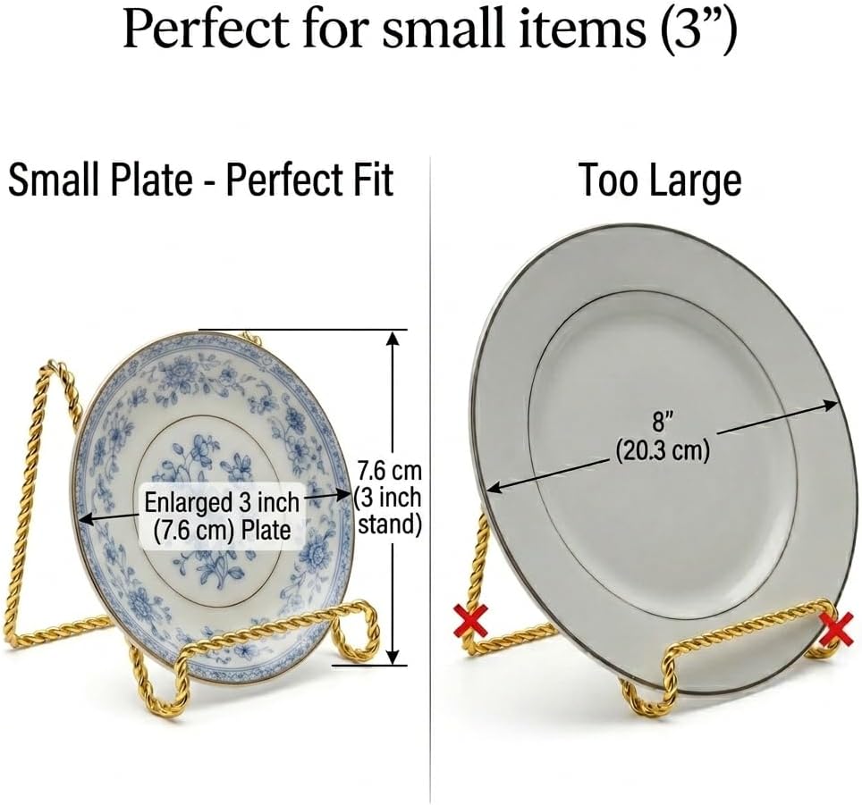 Plate Display Stands Mini Twist Wire Display Easel Holders for Decorative / Gold / 3 Inch / Set of 6