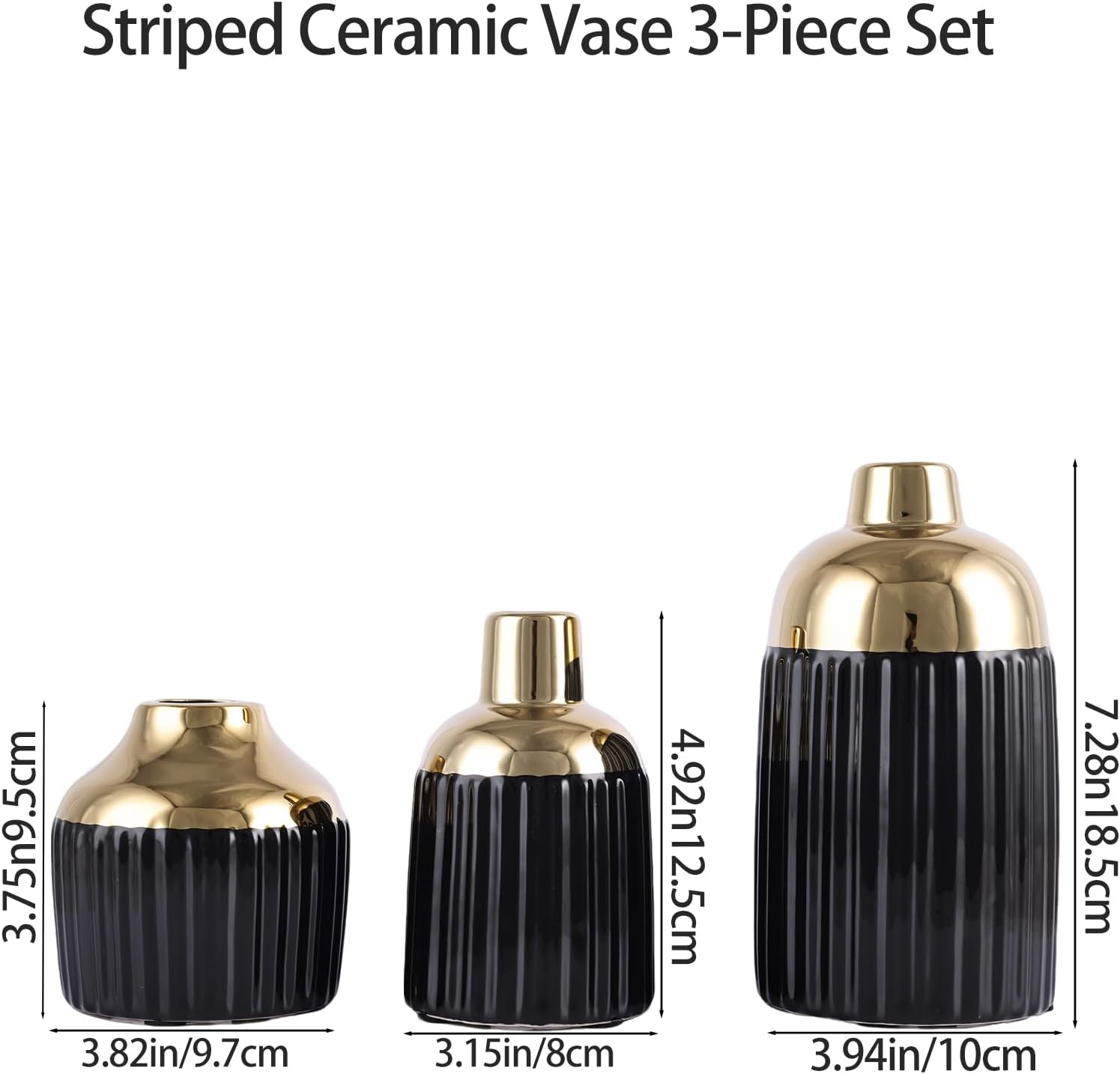 Gold Ceramic Vase 3-Piece Set / Bg / Black