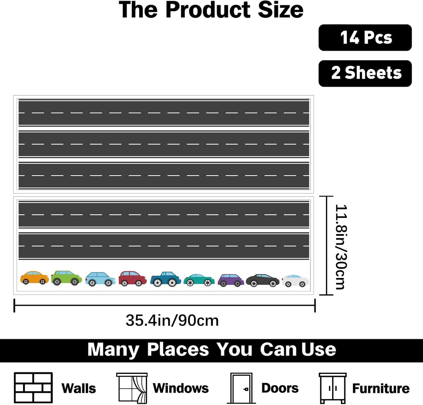 2 Sheets Border Road Wall Sticker / Black Border Road