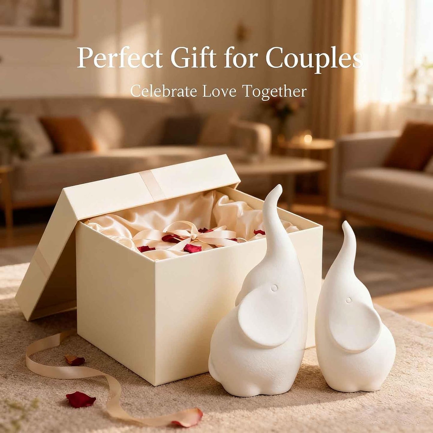 Ceramic Elephant Figurines / White