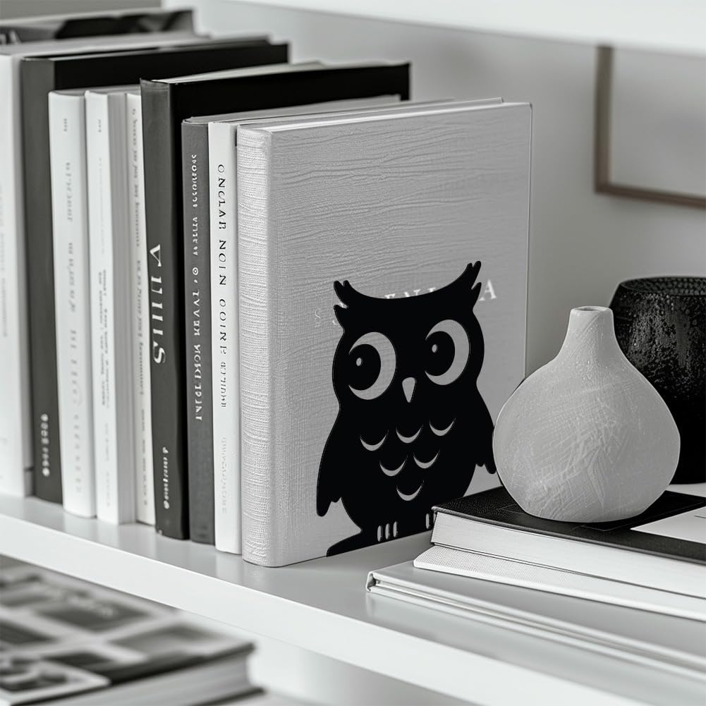 Metal Bookends / Modern Decorative Heavy Duty Study Book Support Stoppers / Owl
