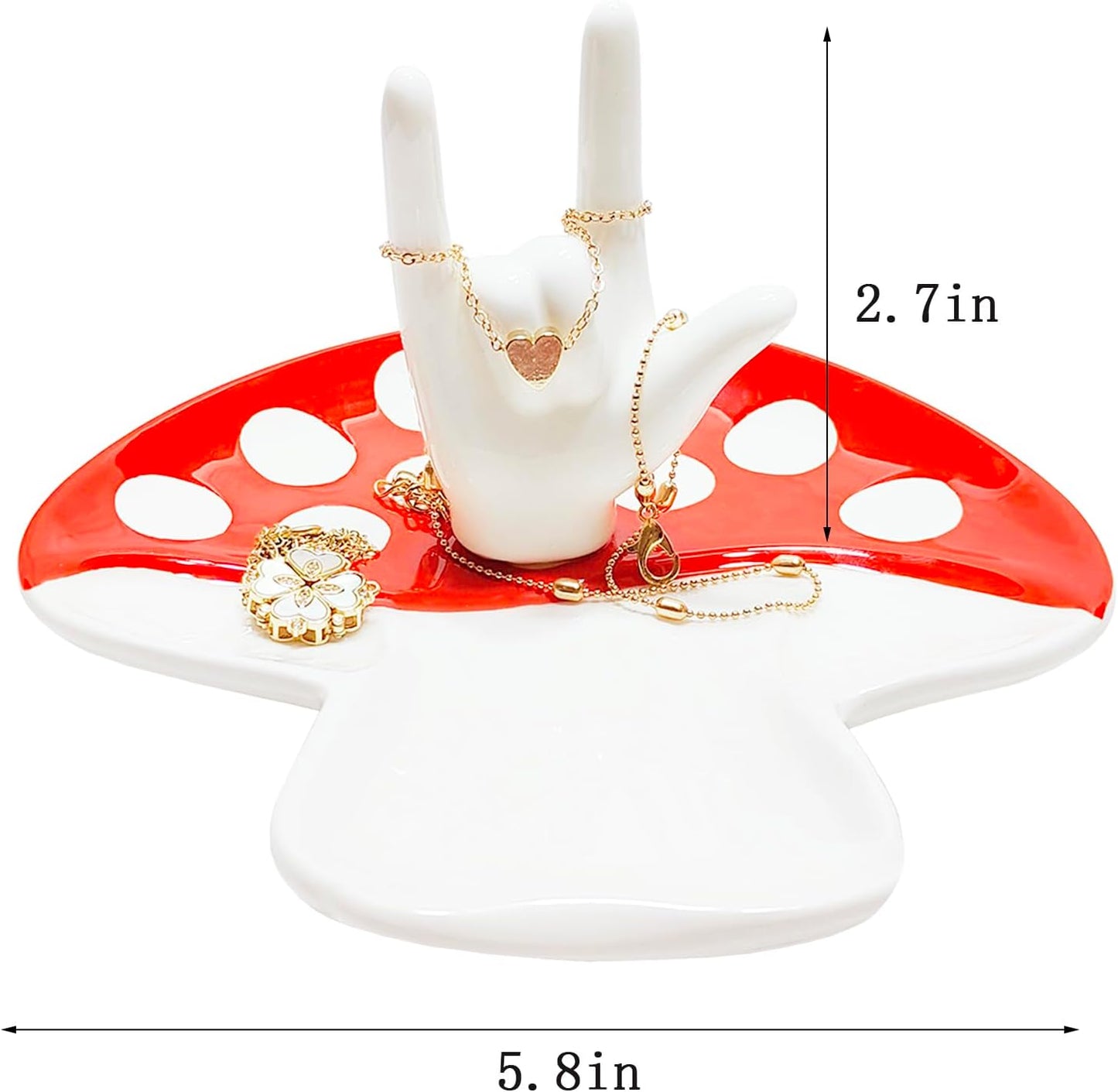 Ring Holder I LOVE YOU Hand Ring Dish Ceramic Jewelry Tray Decor for Necklace Rings / Mushroom