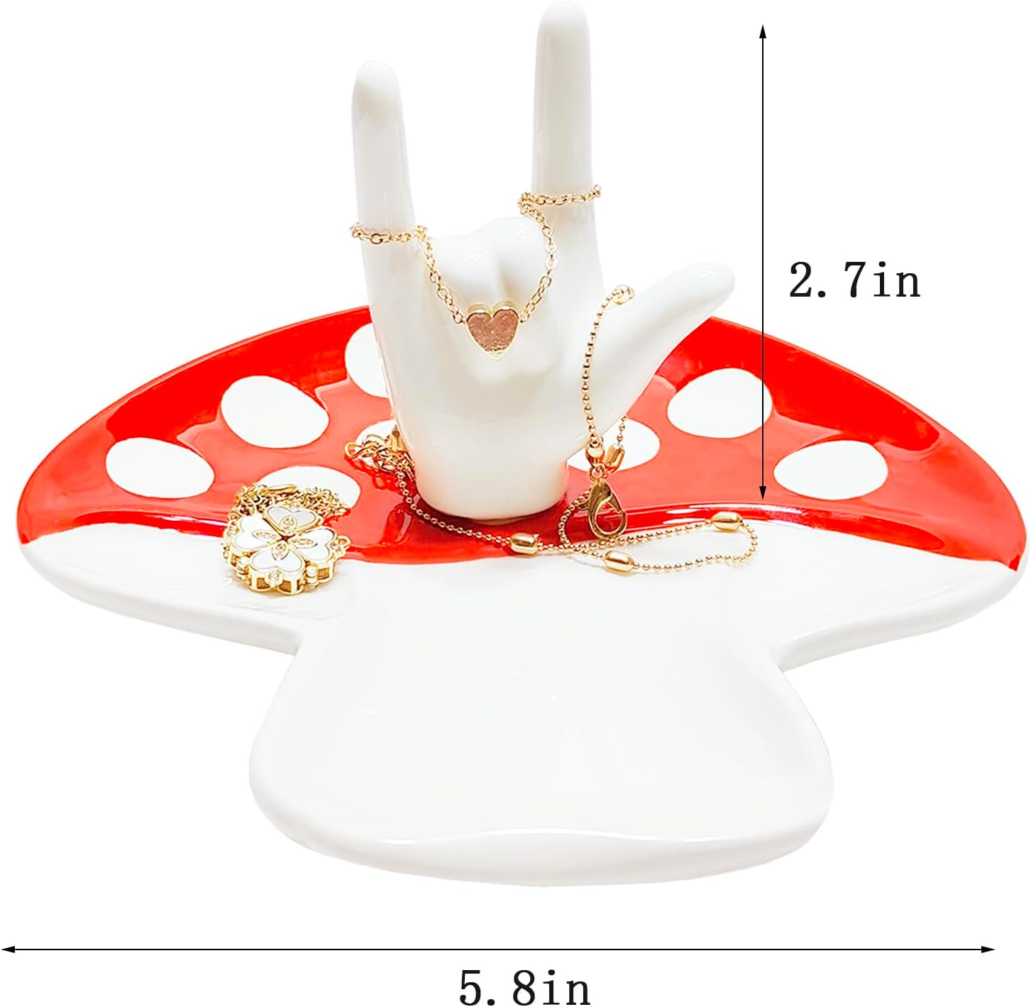 Ring Holder I LOVE YOU Hand Ring Dish Ceramic Jewelry Tray Decor for Necklace Rings / Mushroom