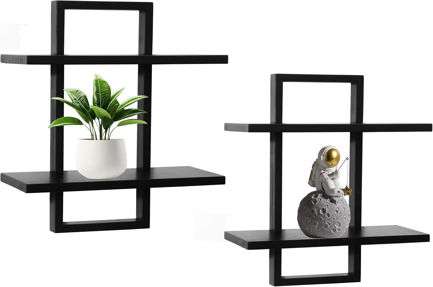Floating Shelves / Modern Decorative Plants Shelves / Black-2 Tier / Set of 2