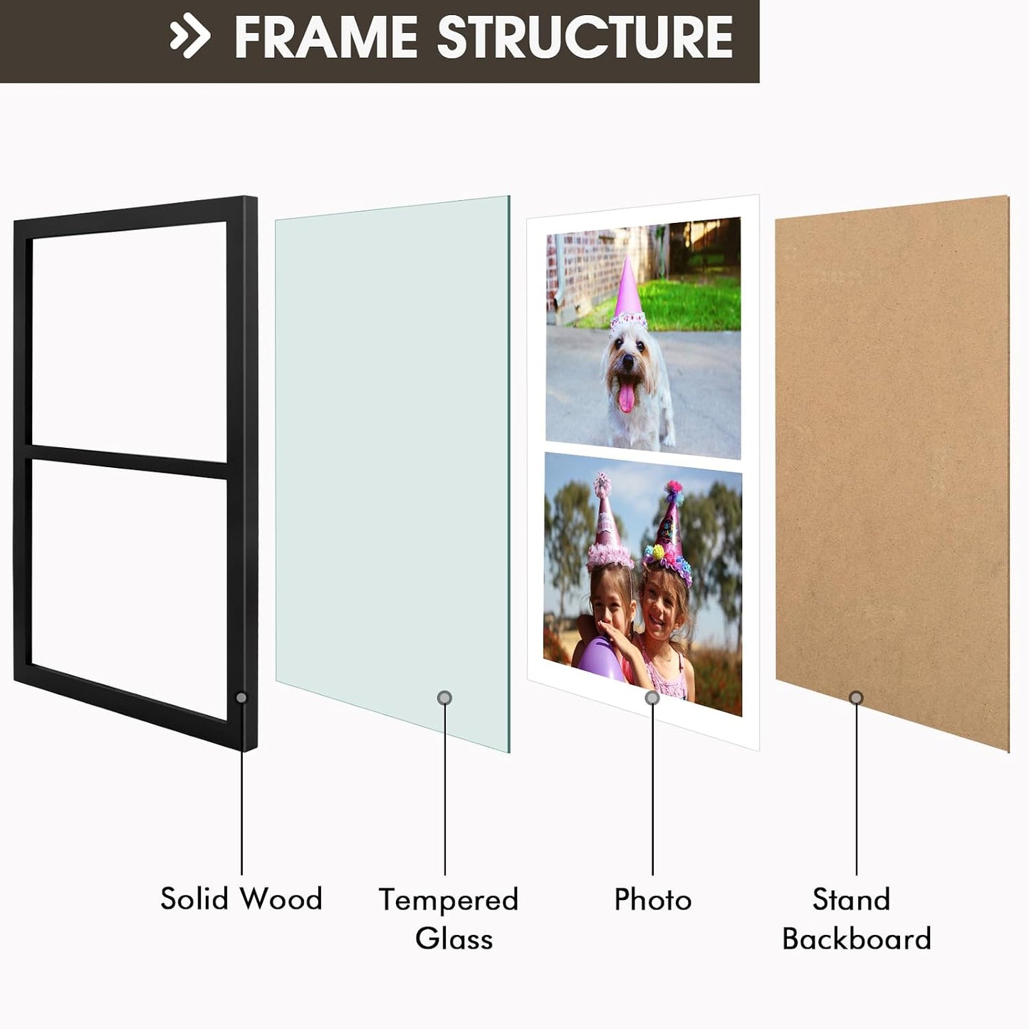 Golden State Art, 8x10 Double Picture Frame, Display Two 8x10 Photos(Black) | Solid Wood- Real Glass for Wall Mounting
