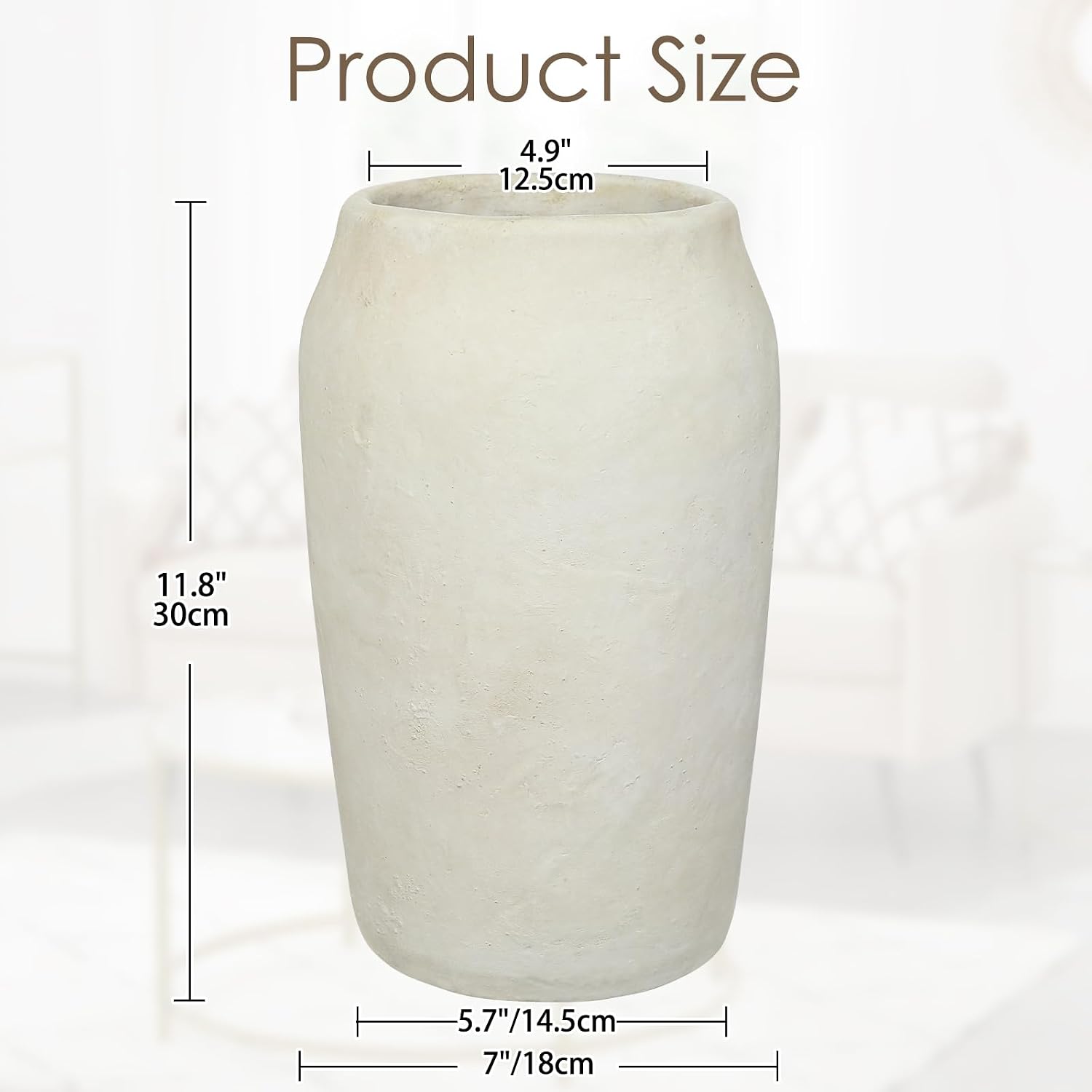 Rustic Vintage Ceramic Vase / 12'' Beige