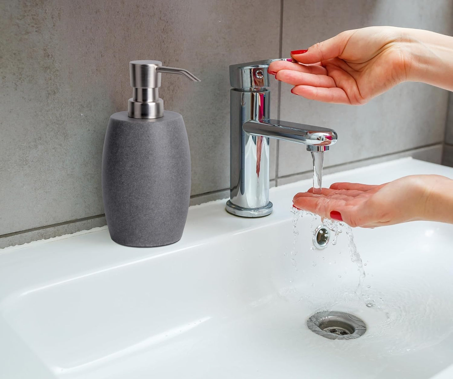 Clasin Home Sandstone Textured Resin Soap Dispenser with Metallic Pump and Waterproof Bottle Labels for Bathroom
