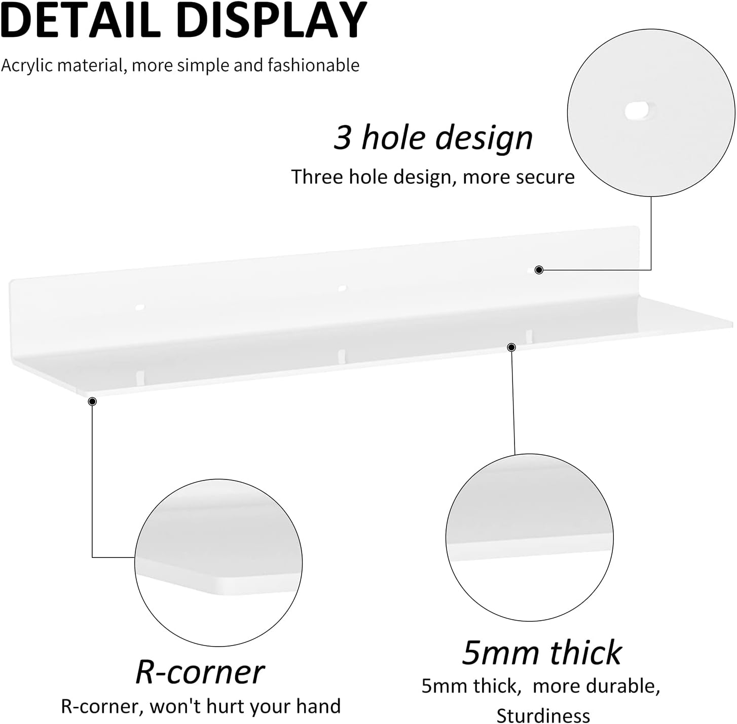 Sezanrpt 24 Inches Acrylic Wall Shelves 2 Pack, Floating Shelf for Wall Mounting, Acrylic Display Ledges for Funko Pop