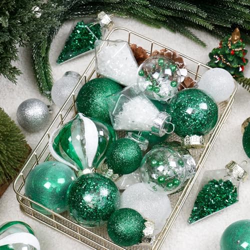 34PCS Green/White Christmas Ball Ornaments Set for Tree Decor