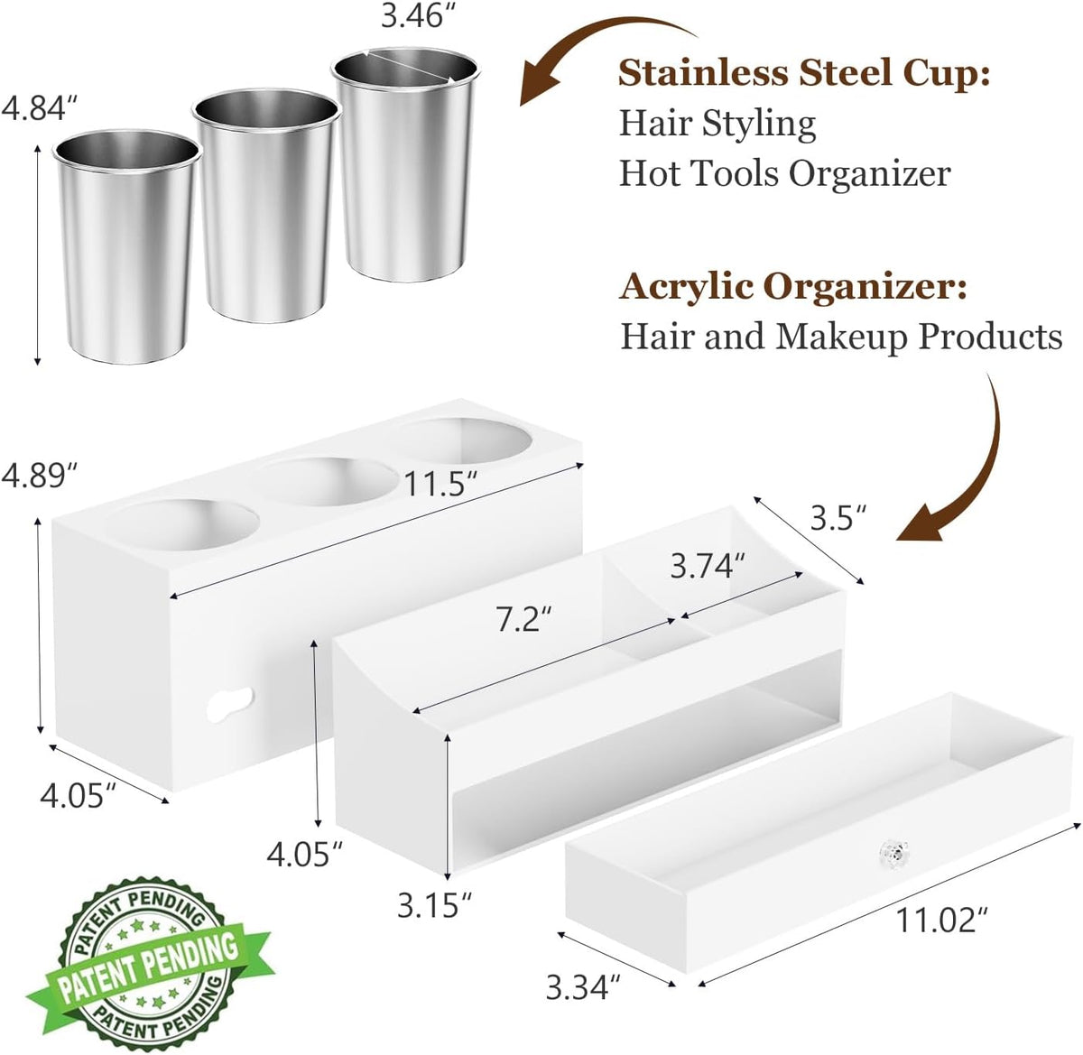 GFWARE Hot Hair Styling Tool Organizer with Drawer & 3 Cooling Cups, White | Bathroom Vanity Storage, Hair Styling