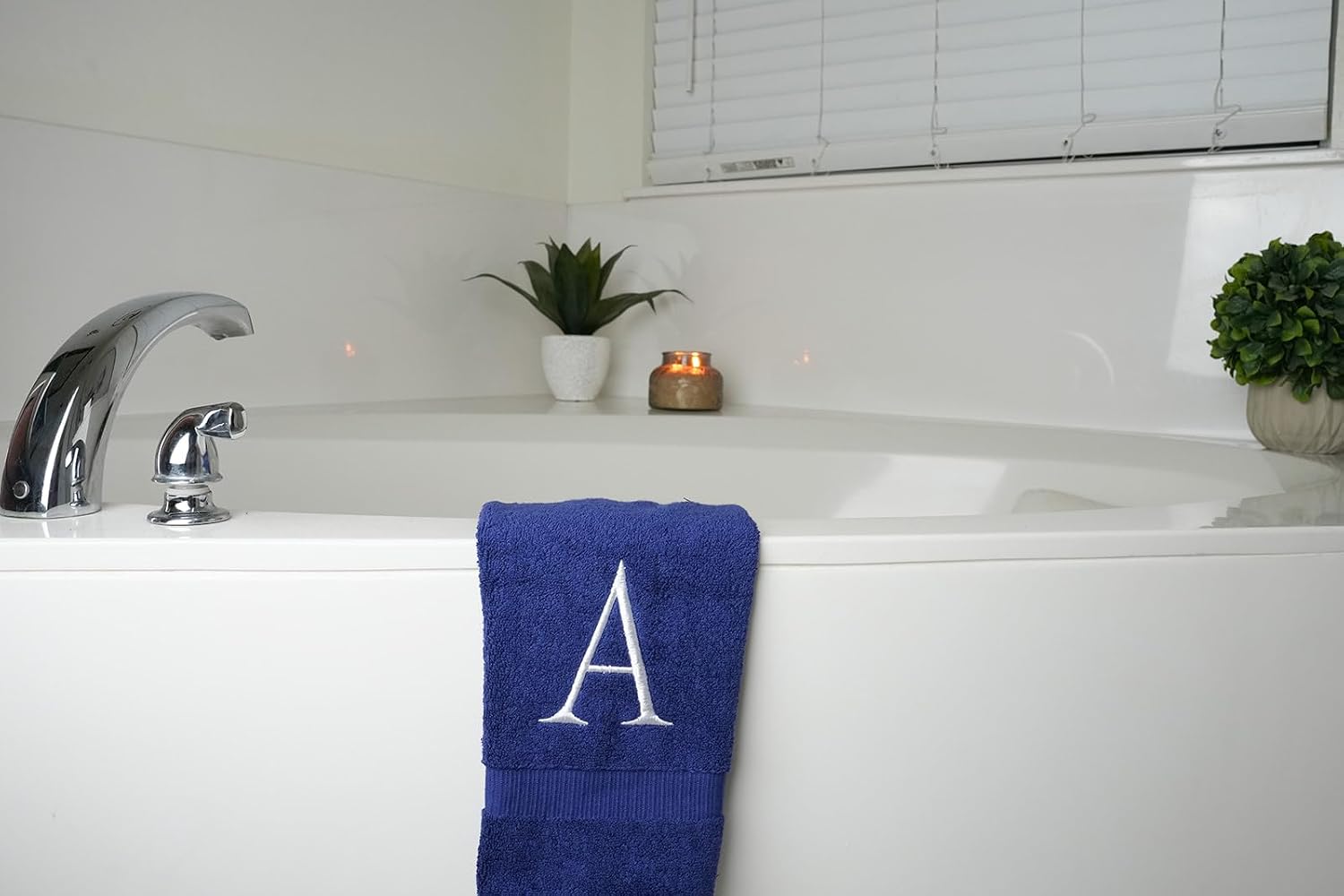 Navy with White Monogrammed Hand Towels for Bathroom - Set of 2 Letter A | Luxury Hotel Quality Initial Towels For