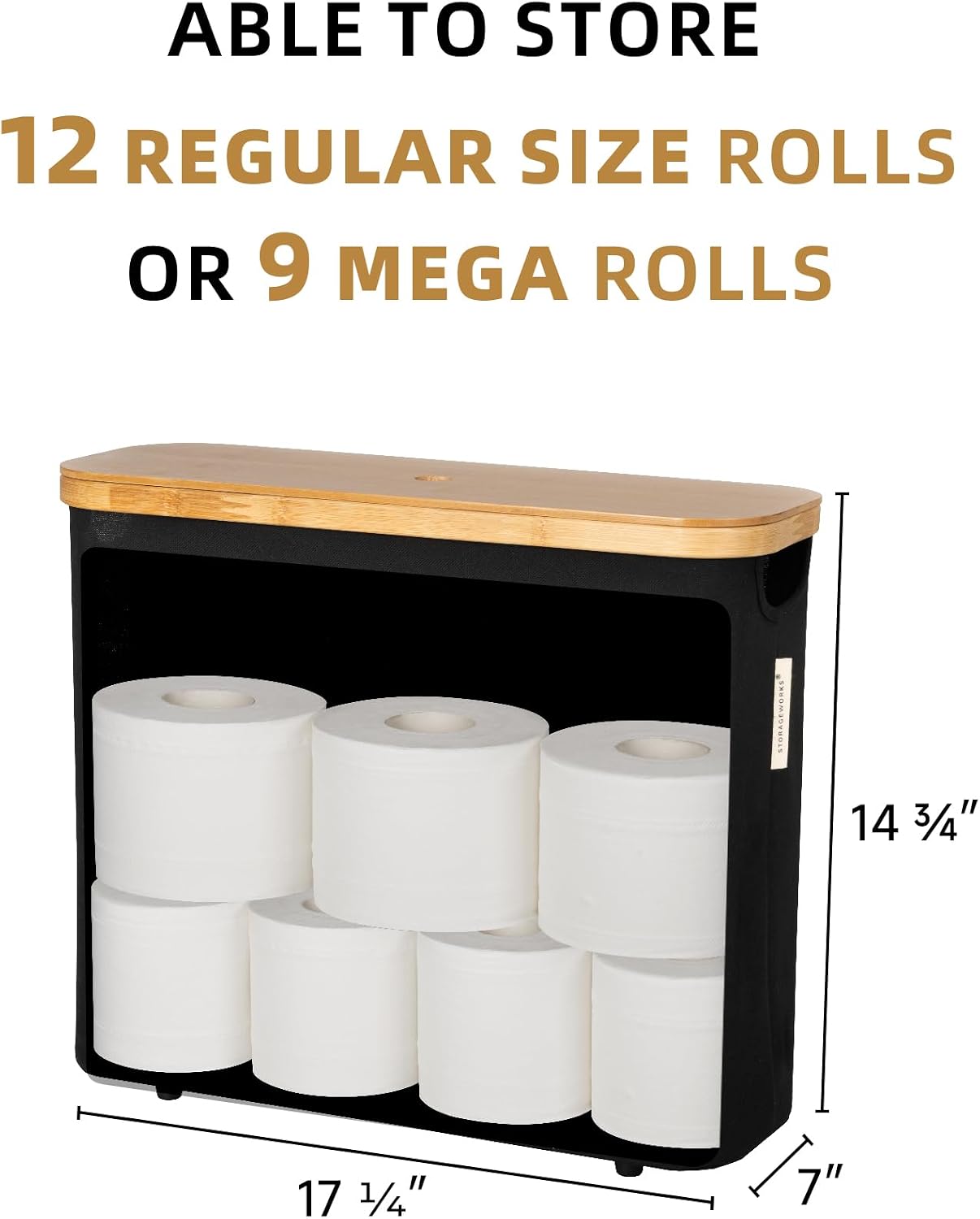 StorageWorks Toilet Paper Storage Basket, Papers Container with Bamboo Lid, Medium Toilets Holder for Up to 9 Mega