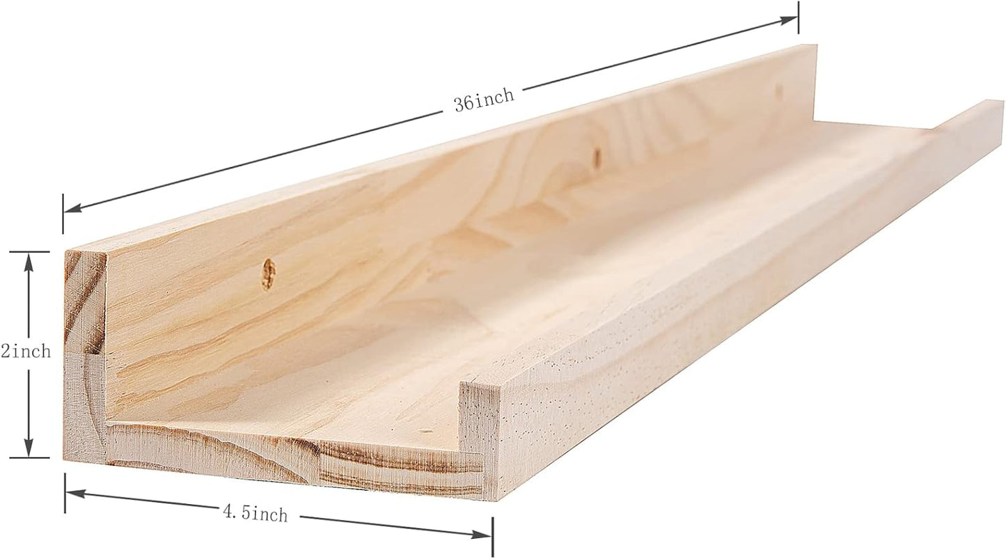 MBYD 36 Inch Natural Wood Floating Picture Ledge Shelf, Wall Mounted Nursery Bookshelf for Kids Books, Vinyl Records &