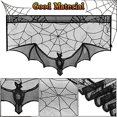 Tatuo 3 Pcs Halloween Black Lace Valances Spiderweb Bat Mantle Scarf