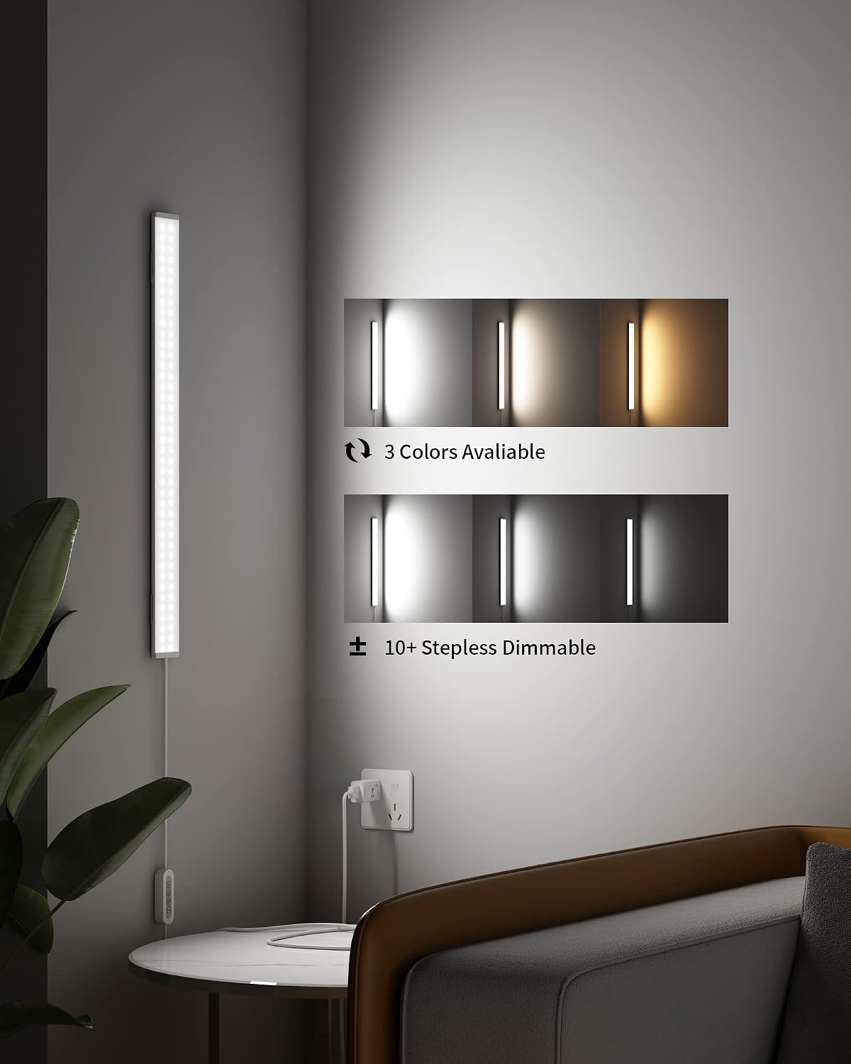 ASOKO 24 Inch Under Counter Light 3 Colors Dimmable Desk Lamp | ASOKO 24" Under Cabinet LED Light Strip, 3 Colors