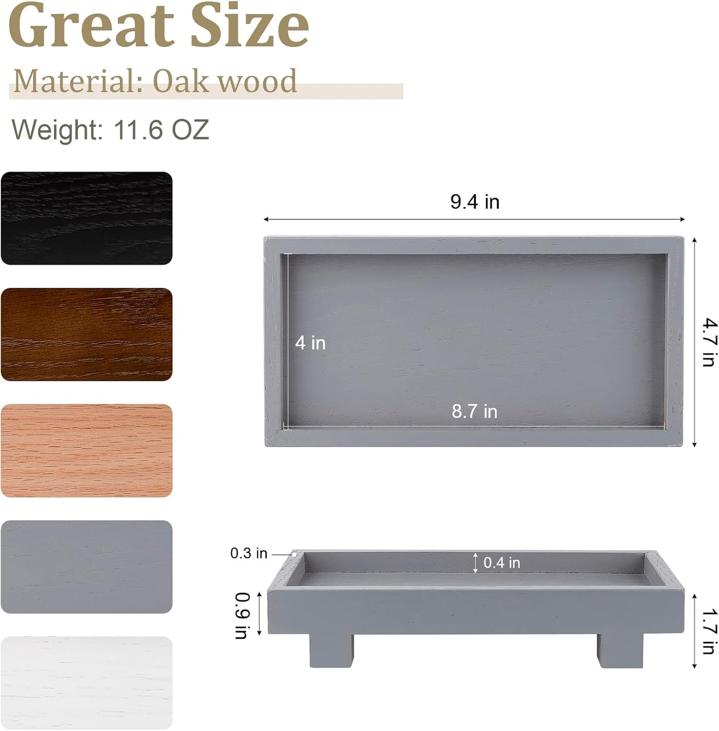 Decorative Tray Small Pedestal Stand Farmhouse Bathroom Decor Wooden Riser / Gray / 9.4 x 4.7 x 1.7