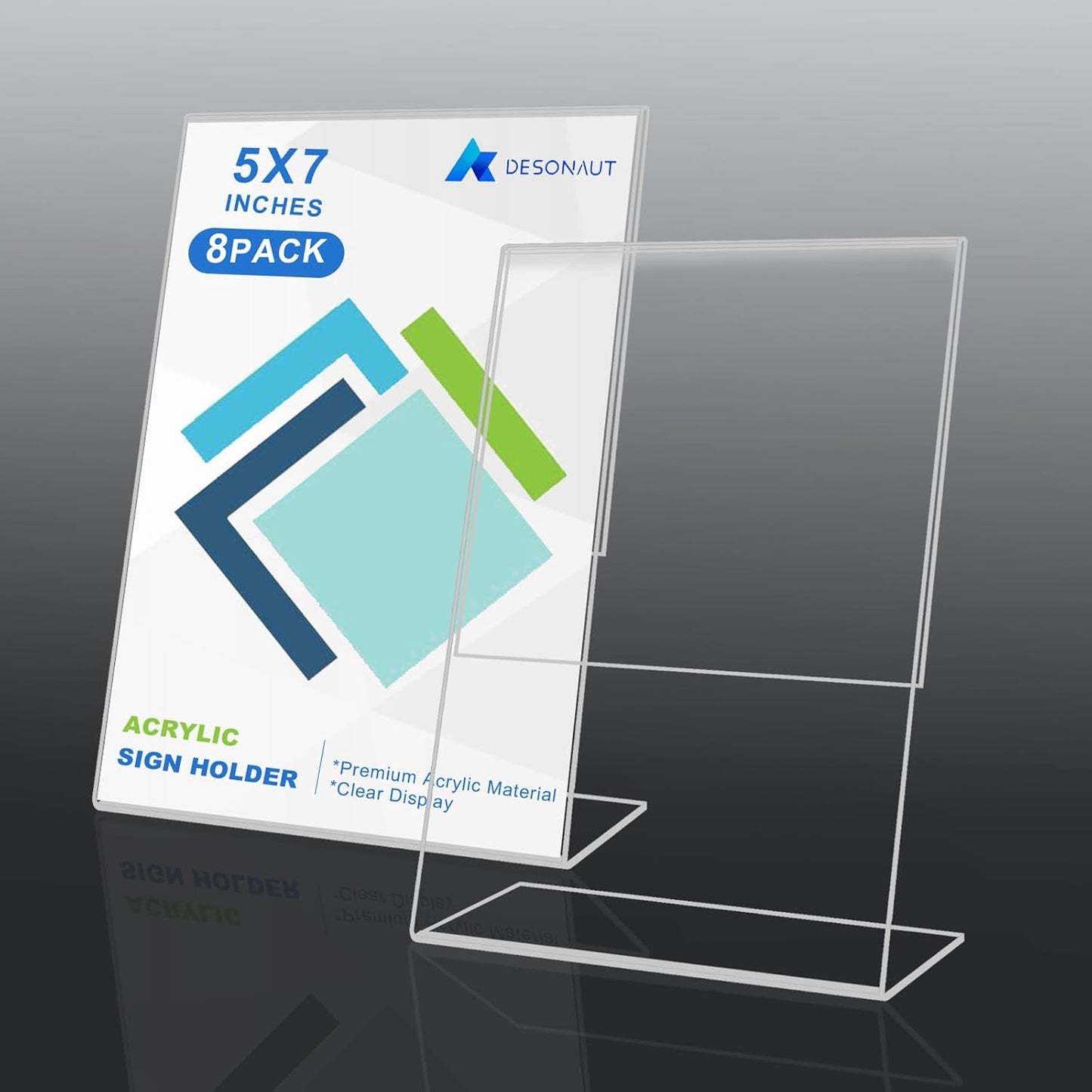 Slant Back Acrylic Sign Holder / Clear / 5 x 7 / Set of 8