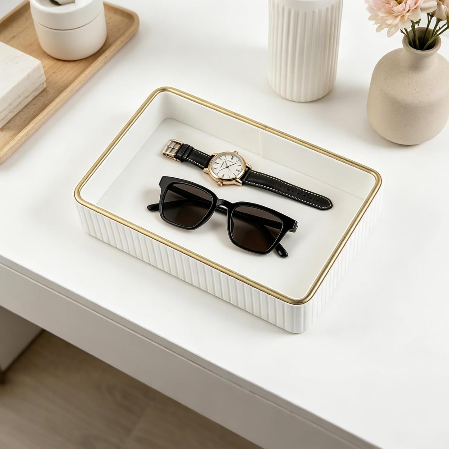 PU Leather Valet Tray / Cream