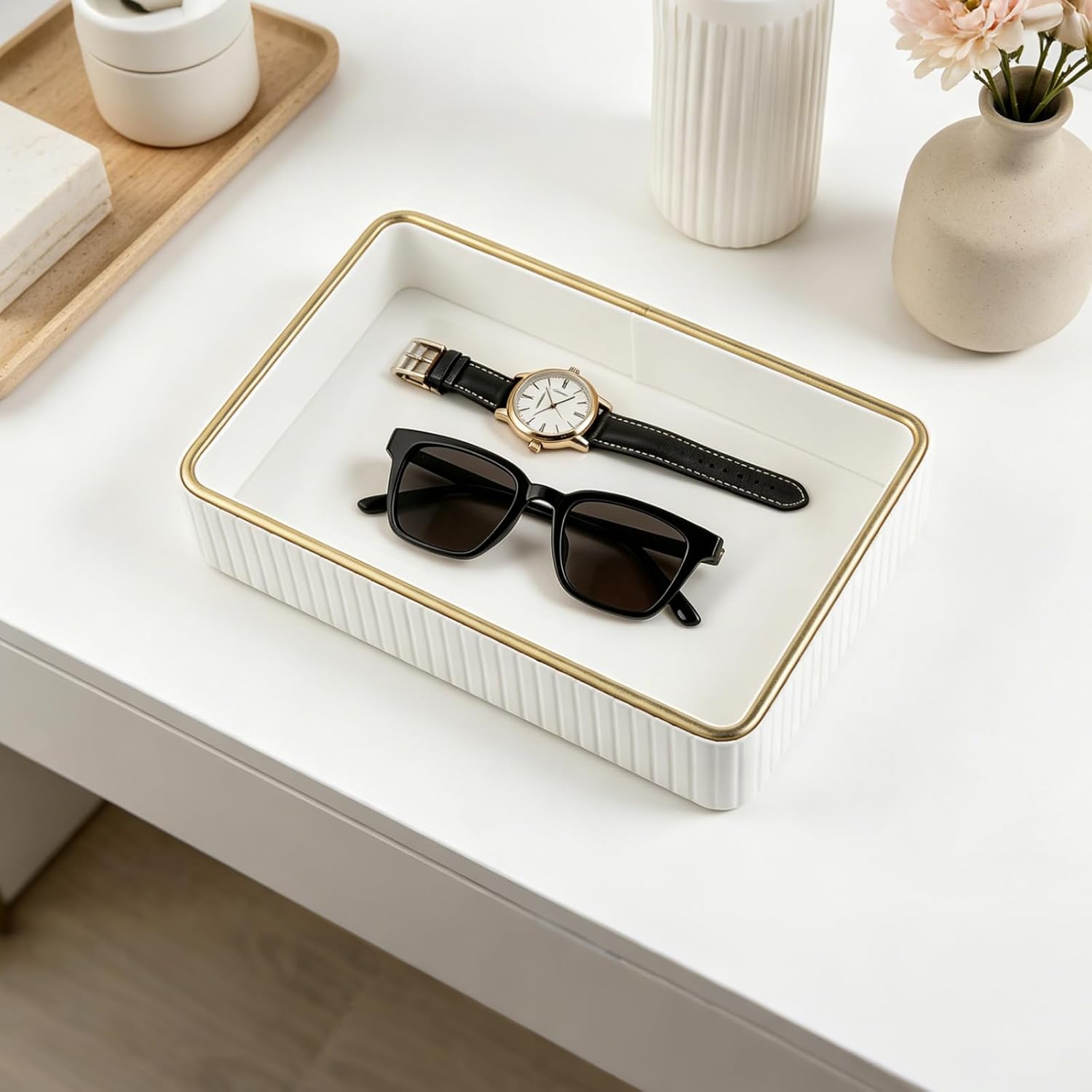 PU Leather Valet Tray / Cream