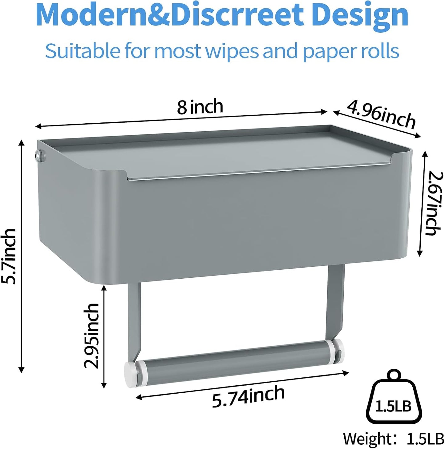 JUYSON Toilet Paper Holder, Toilet Paper Holder with Shelf, Grey | Wall Mount, SUS304 Stainless Steel, Flushable Wipes