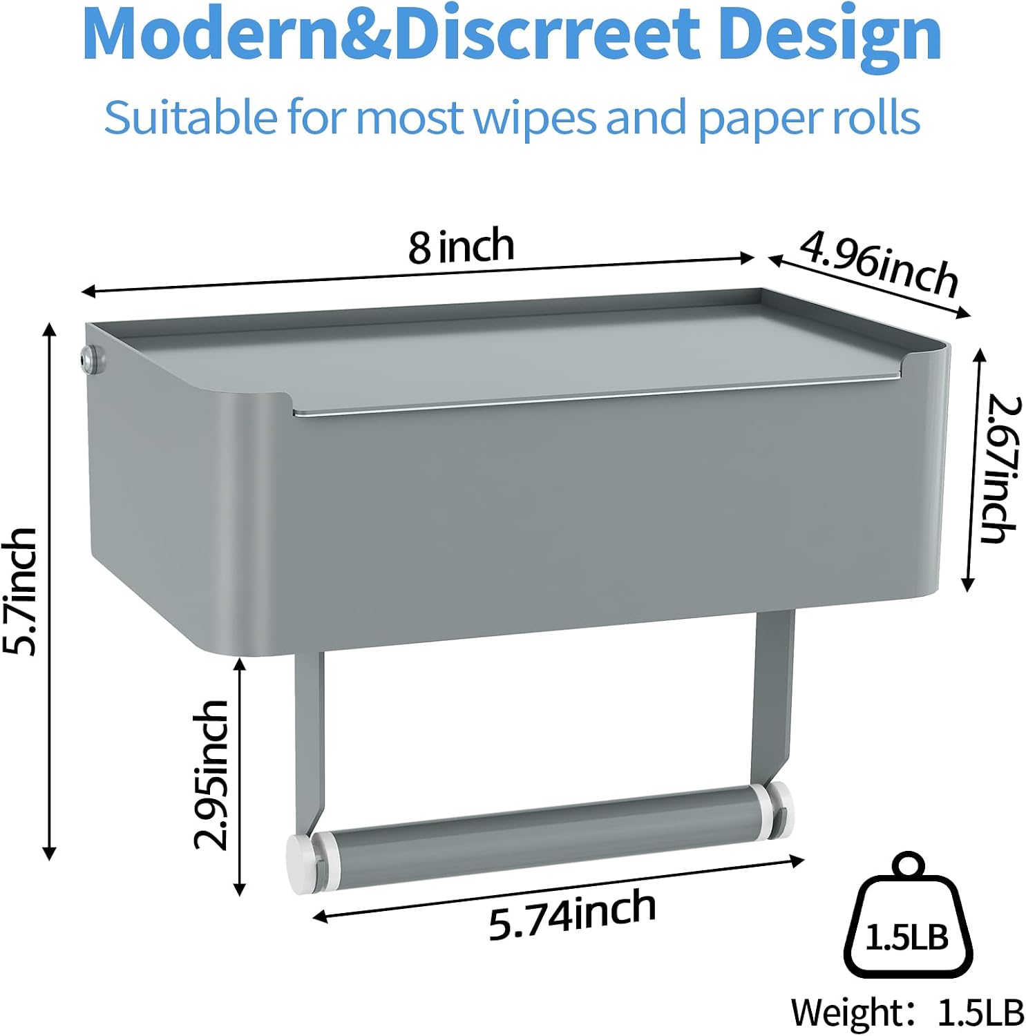JUYSON Toilet Paper Holder, Toilet Paper Holder with Shelf, Grey | Wall Mount, SUS304 Stainless Steel, Flushable Wipes