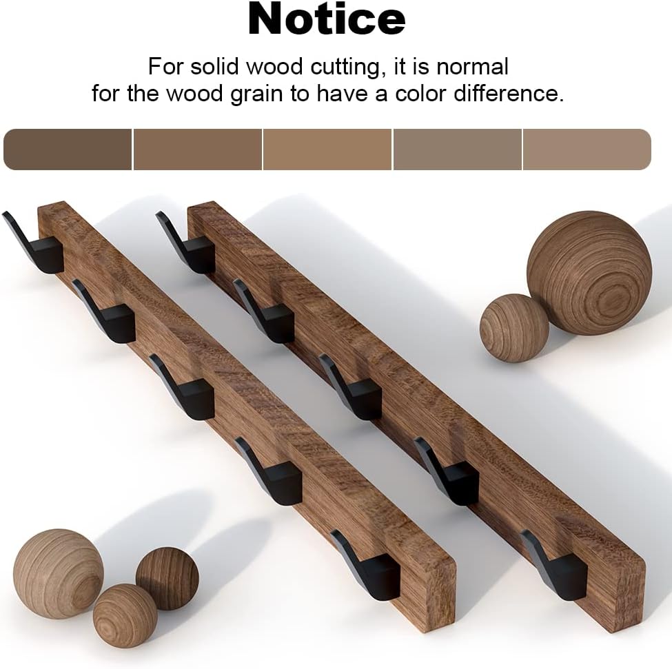Adhesive Mounted Entryway Hooks / Coat Rack with 5 Hooks / Black / 17 Inch