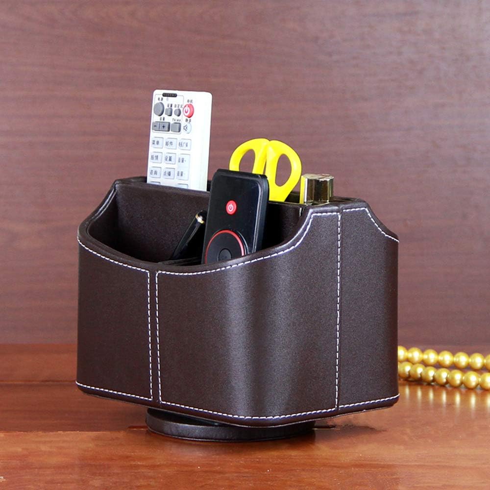 PU Leather Remote Control Holder 360 Degree Spinning Desk Organizer Storage Box for Remote / Brown