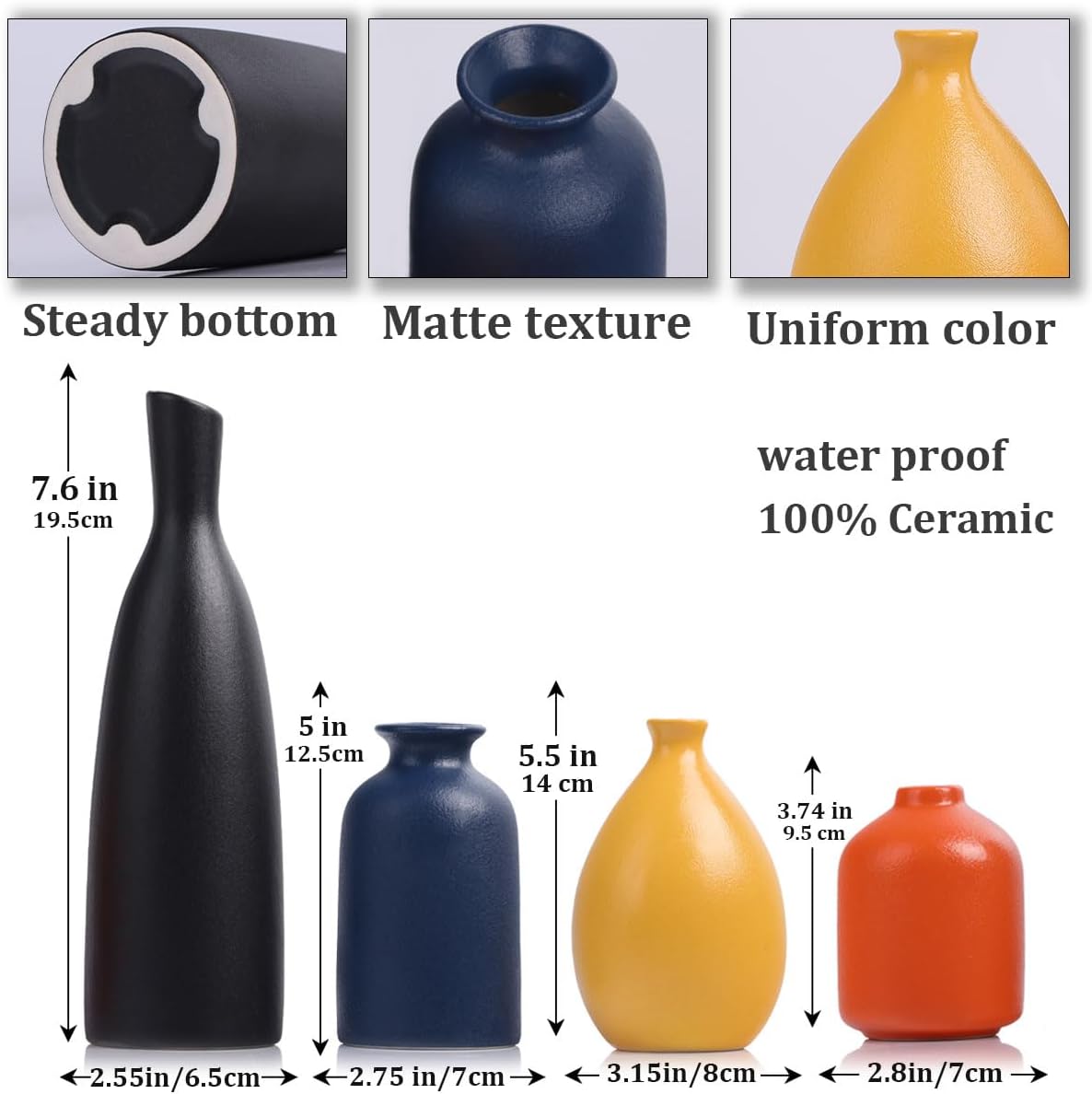 Colorful Ceramic Bud Vases / Multicolor Suit-b / Yellow / Set of 4