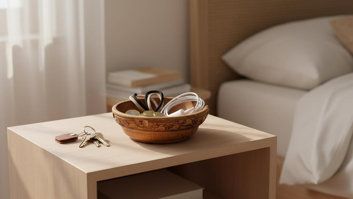 Handmade " Decorative Wood Snack Serving Bowl For Dry Fruits Chips Coffee Table Countertop / 6 x 2
