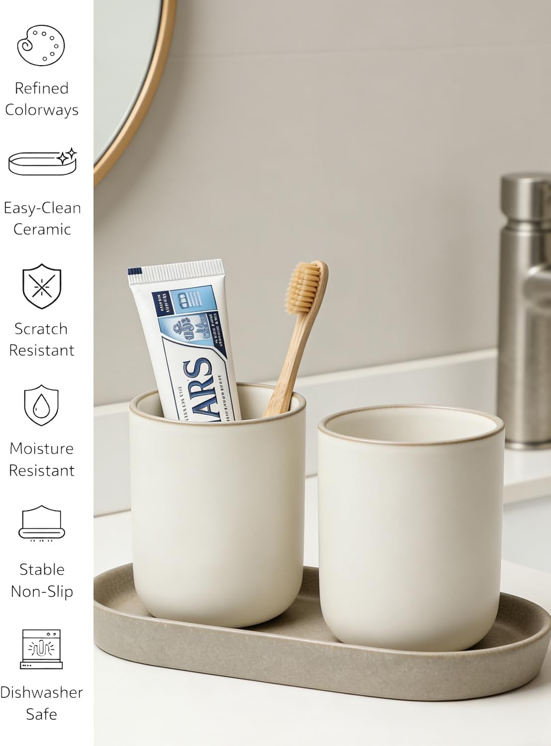 Matte Taupe Ceramic Bathroom Tray for Countertop / Gray