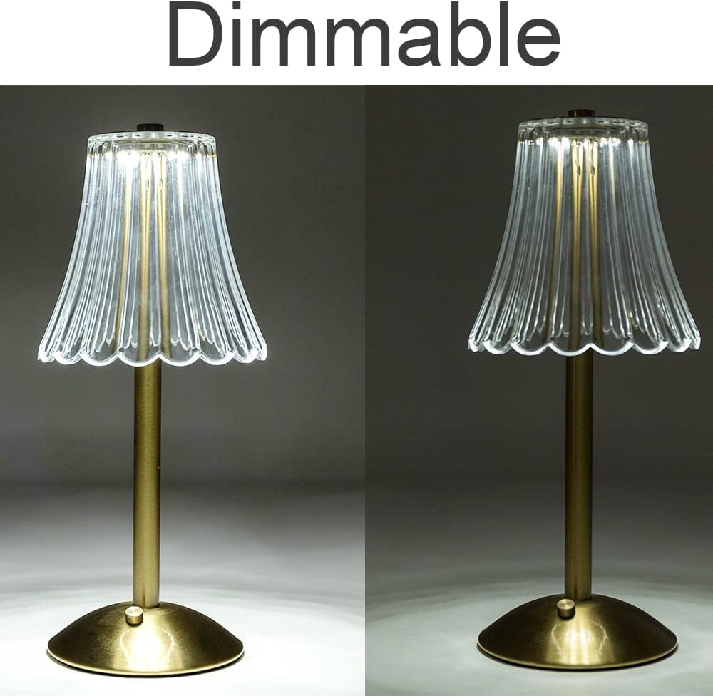HEQET Cordless Table Lamps for Home,Table,Dining Room, Gold Rechargeable Lamps, USB Charge 12'' Tall LED Brass Portable