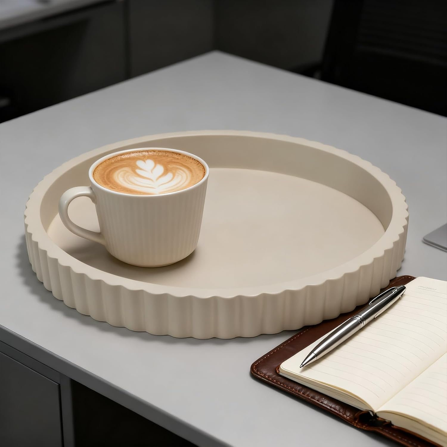 12'' Resin Modern Decorative Tray / Cream