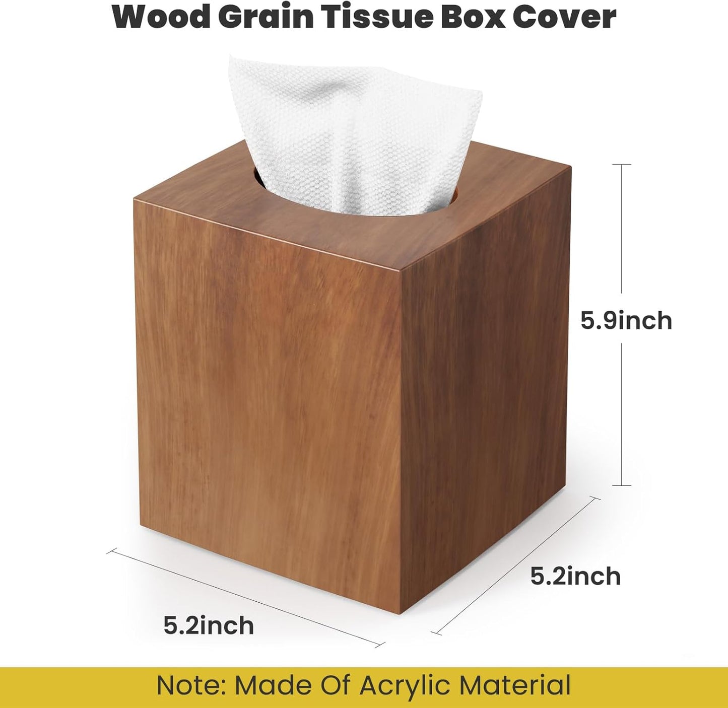 Square Facial Acrylic Tissue Holder / with 2 Qtip Holder Dispenser / Wood Grain / Clear / Set of 2