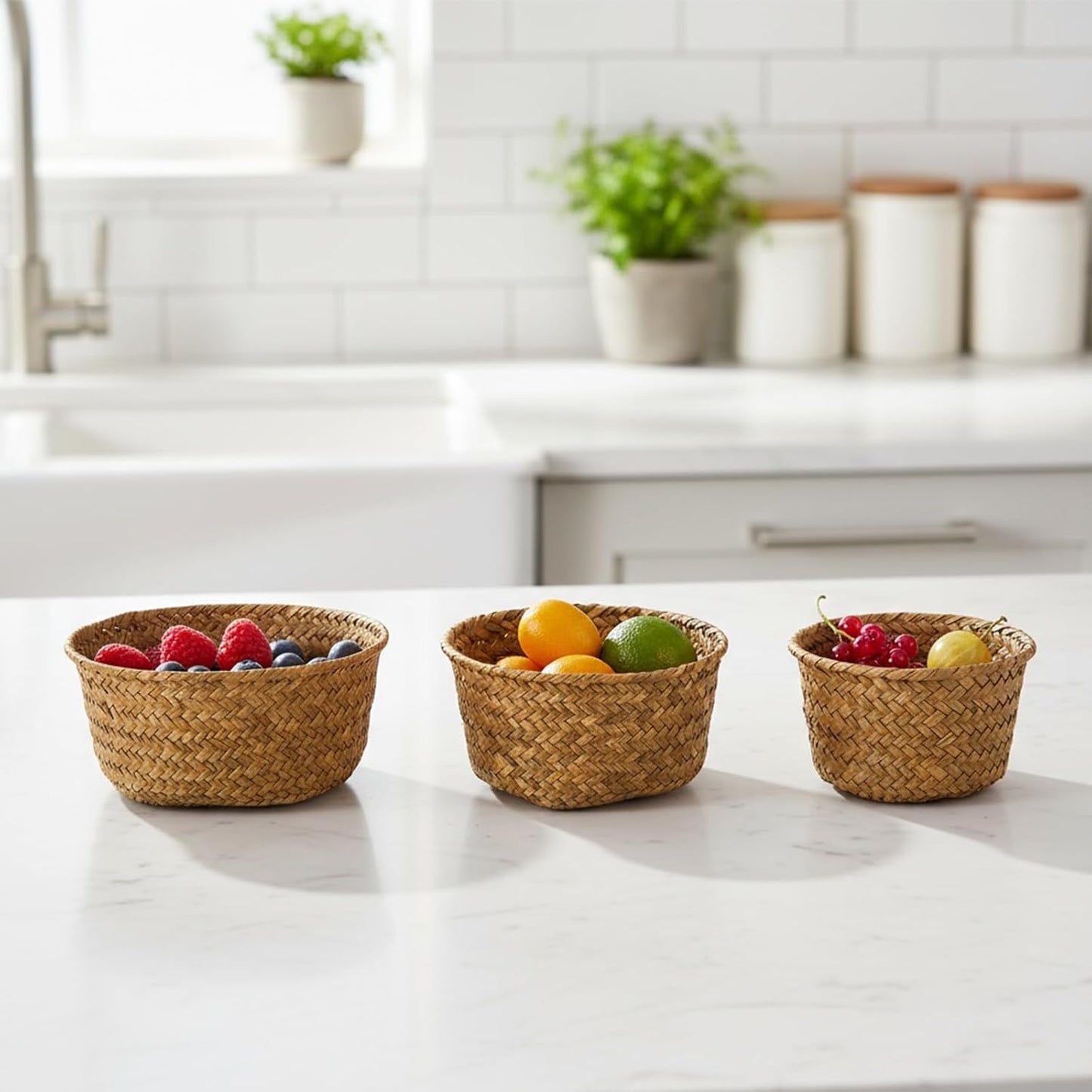 Small Seagrass Woven Storage Baskets / Natural / Set of 3