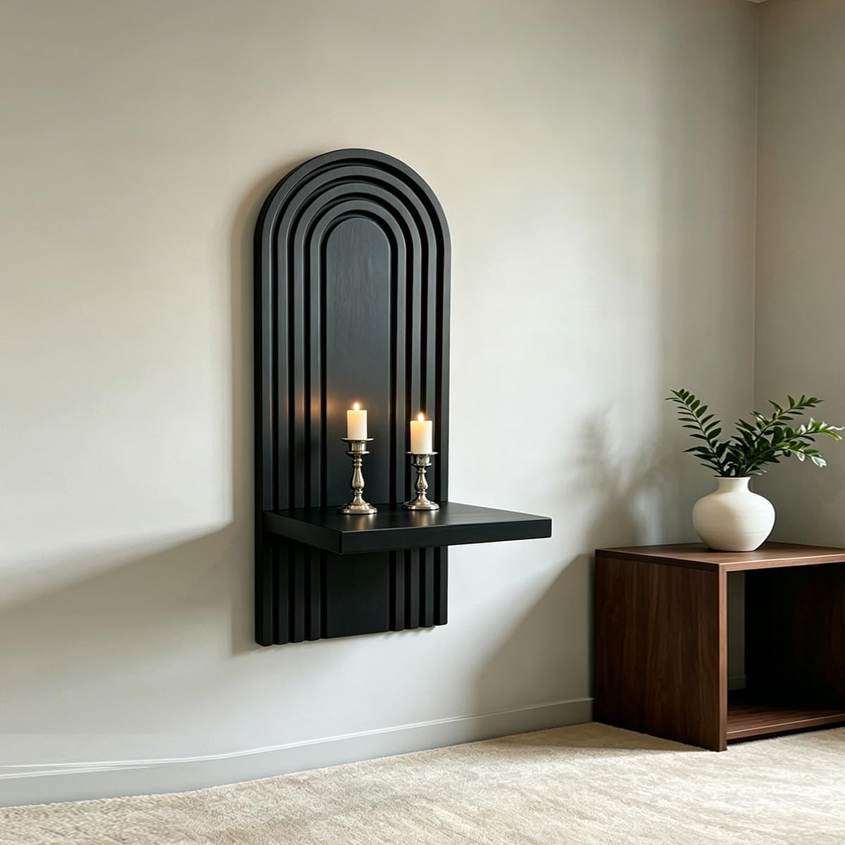 Boho Rattan Wall Floating Shelves / Black / Set of 2