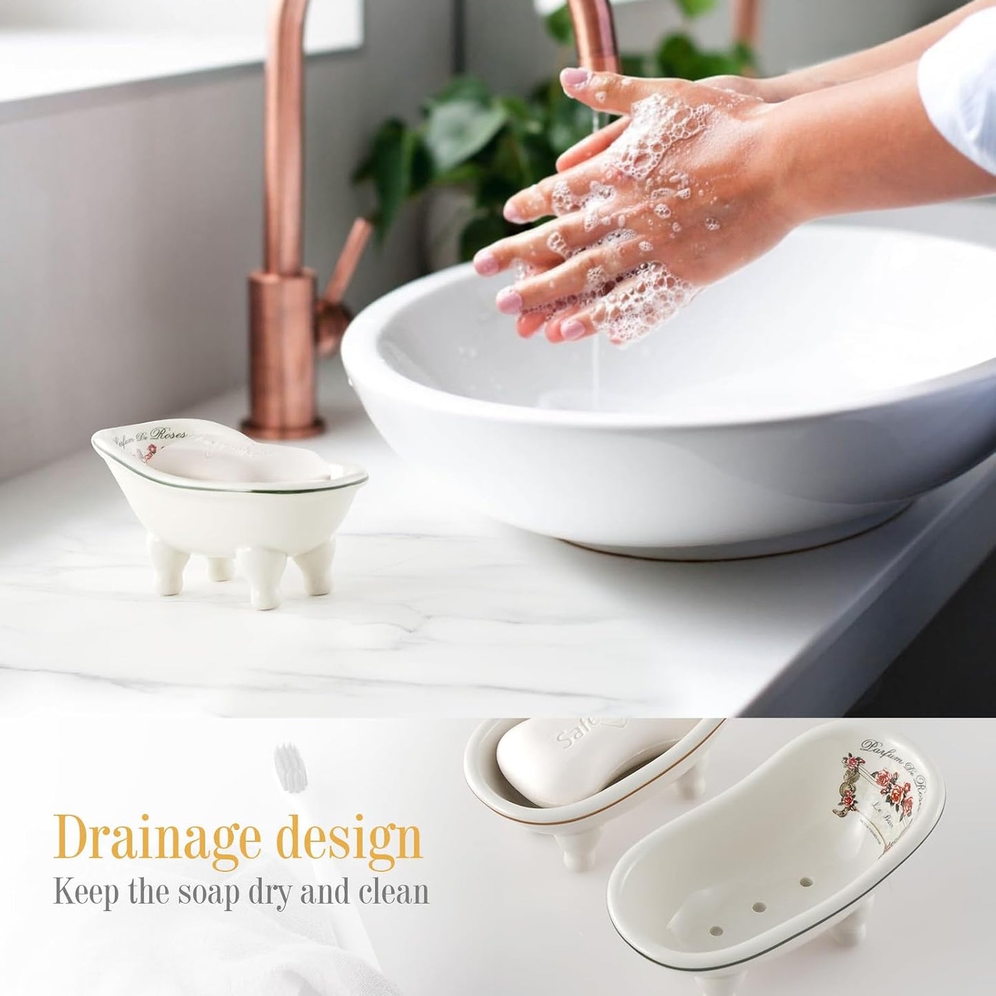 5.6'' Porcelain Mini Bathtub Self Draining Soap Holder / Set of 2