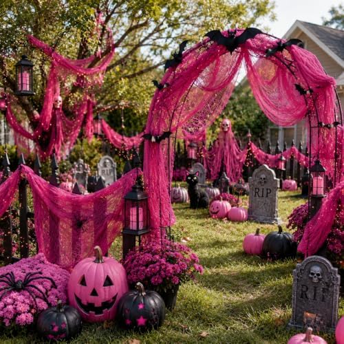 Set of 5 Pink Halloween Gauze Creepy Cloth Fabric Tapestry Decor Decoration