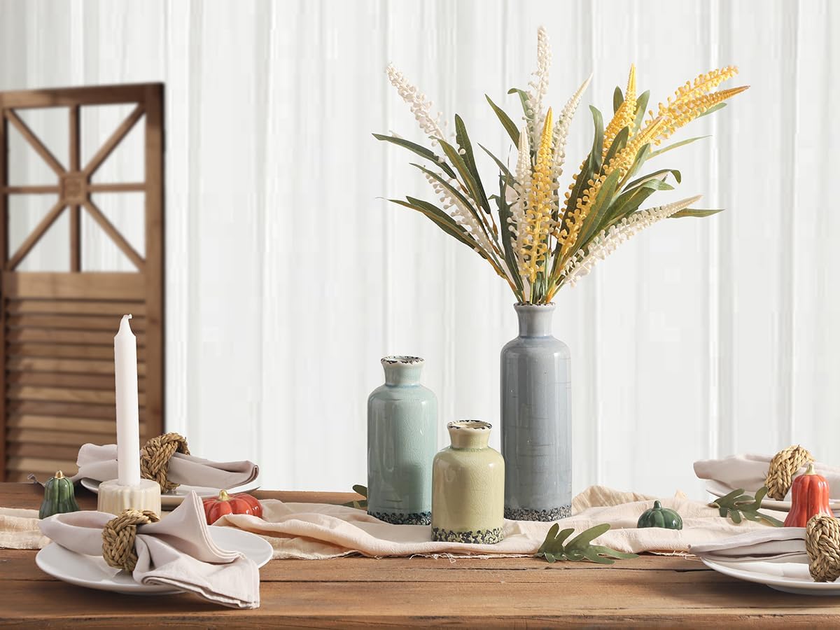 Ceramic Neutral Vases Home Decor / 007 Rustic - Blue / Set of 3