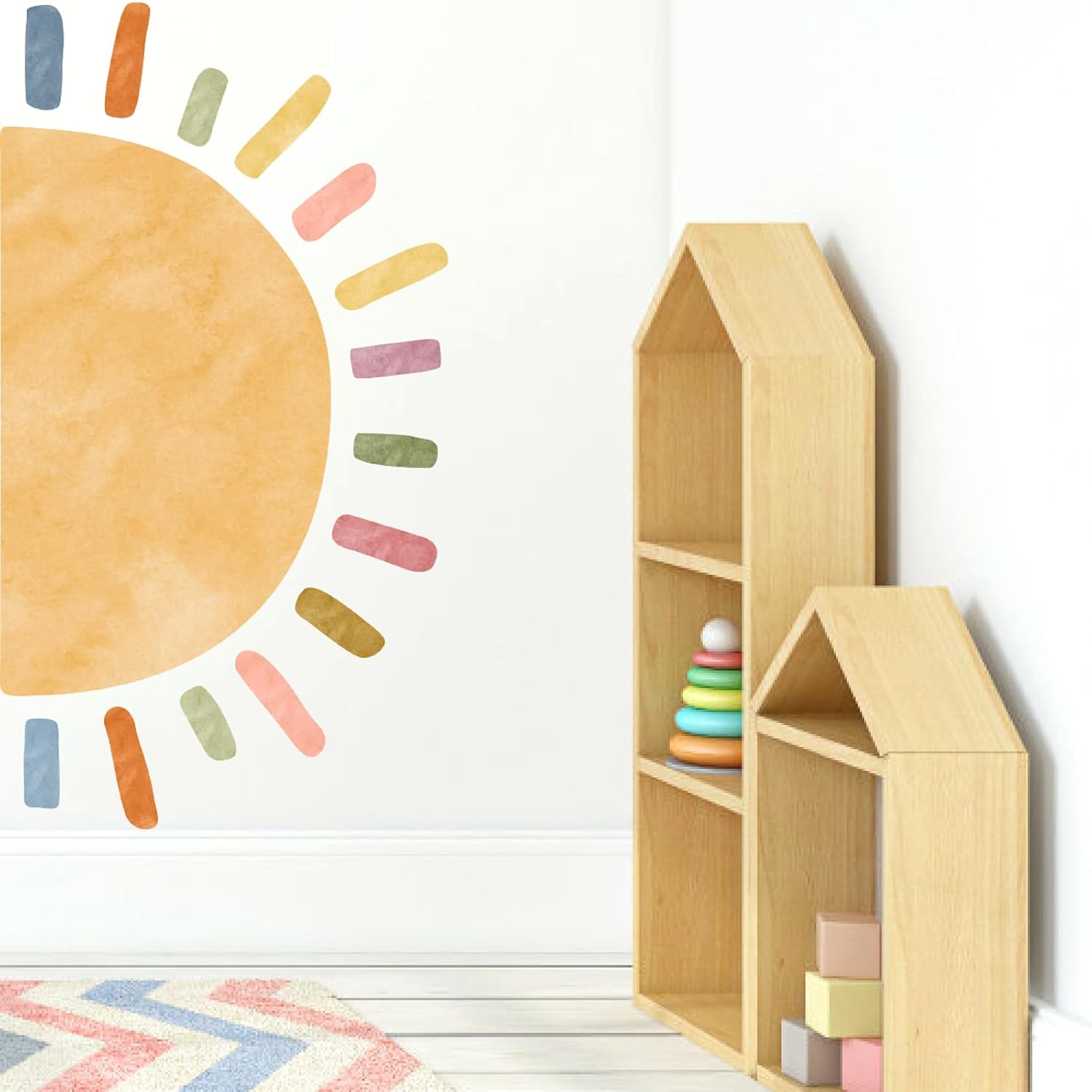 Watercolor Large Sun Wall Decal Boho Sun Sunshine Wall Sticker Peel and Stick Colorful / Big Sun