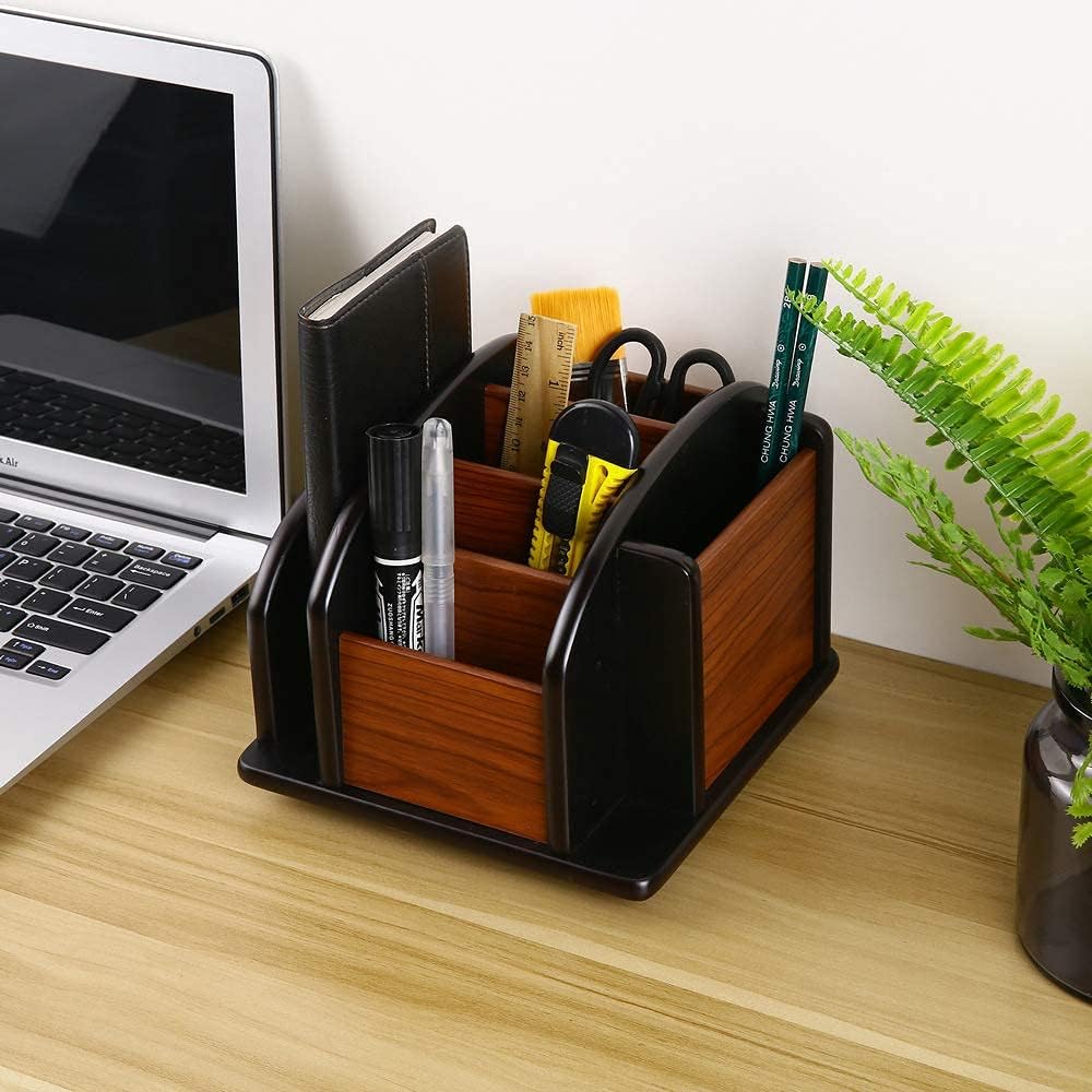 Wooden Desk Organizer / Desktop Office Supplies Storage Remote Control Caddy Holder