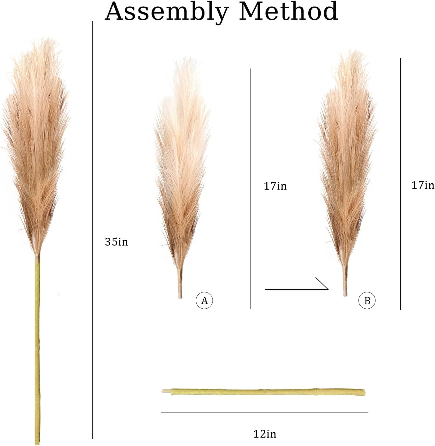 35.4" Fluffy Large Artificial Pompous Grass Branches / Beige / 35.4inch / Set of 8