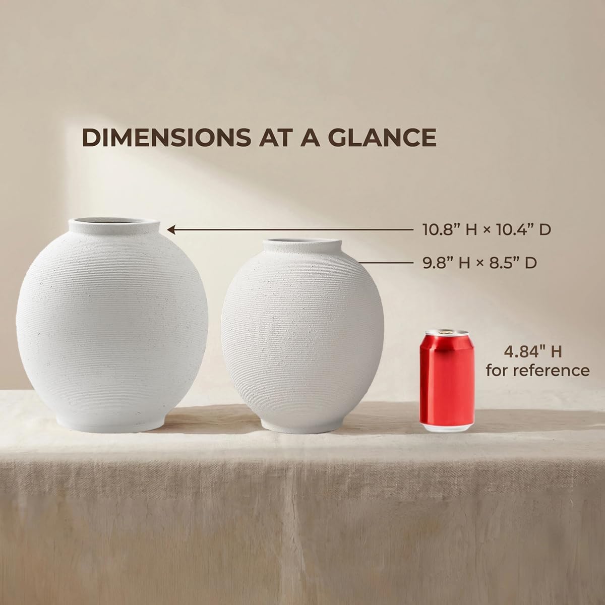 White Ceramic Vase / 9.8"-oval / White-9.8